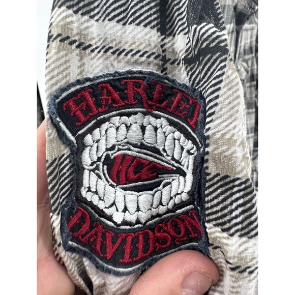 Harley Davidson Flannel Shirt XL Plaid Patches Button Up Embroidered Pearl Snaps - Picture 12 of 15